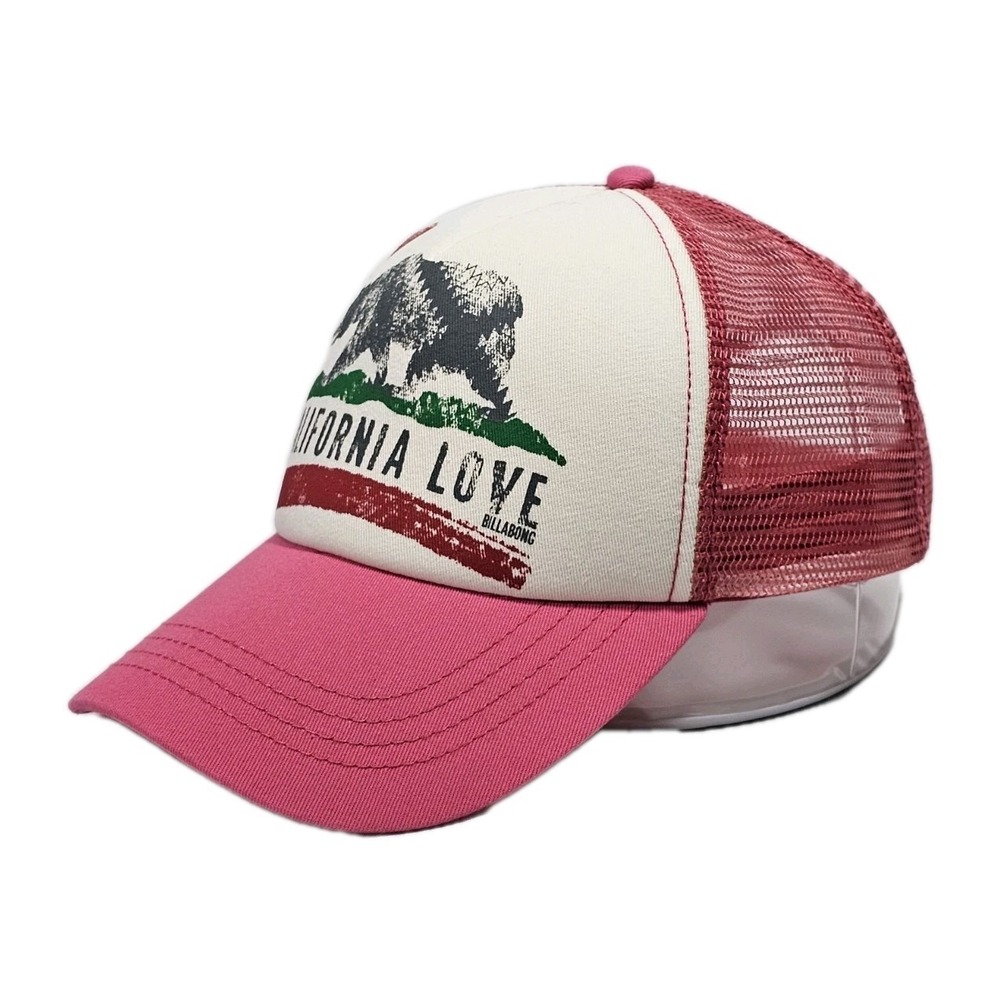 Billabong California Love Bear Trucker Mesh Snapback Hat Cap Pink Red White Grey - Picture 3 of 7